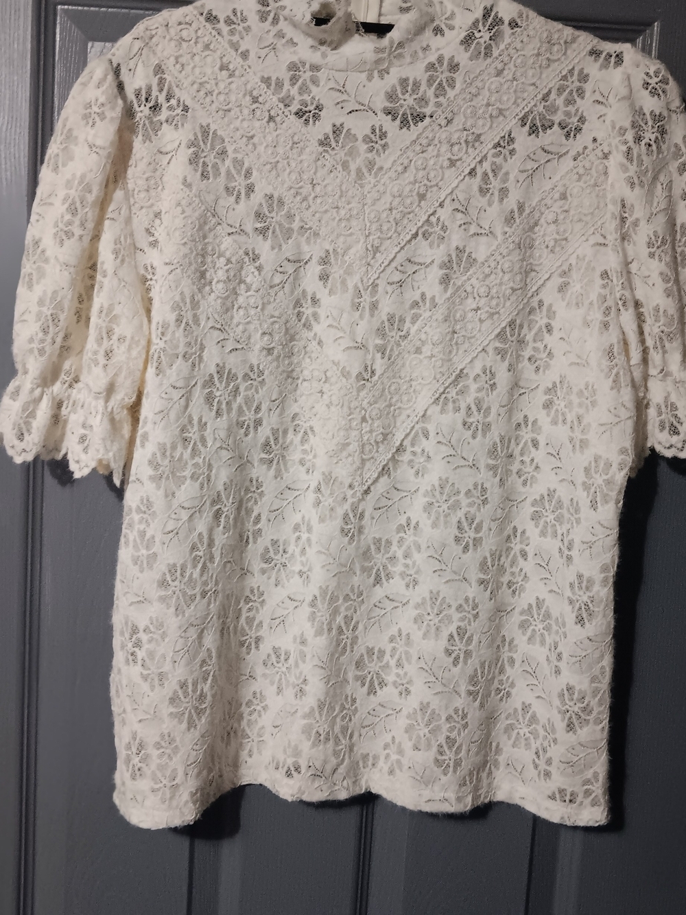 Women's Ivory Lace Blouse - Elegant High Neck Top